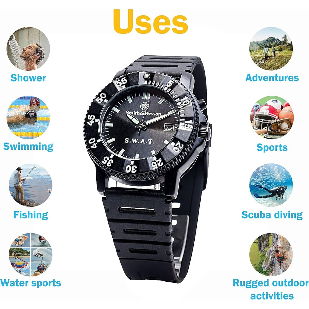 Buy now Smith & Wesson Men's S.W.A.T. Watch, 3ATM, Stainless Steel Caseback, Glowing Hands, Back Glow, Tactical Watch, Precision Quart, Scratch Resistant, 40mm, Christmas Gift at indiglob india