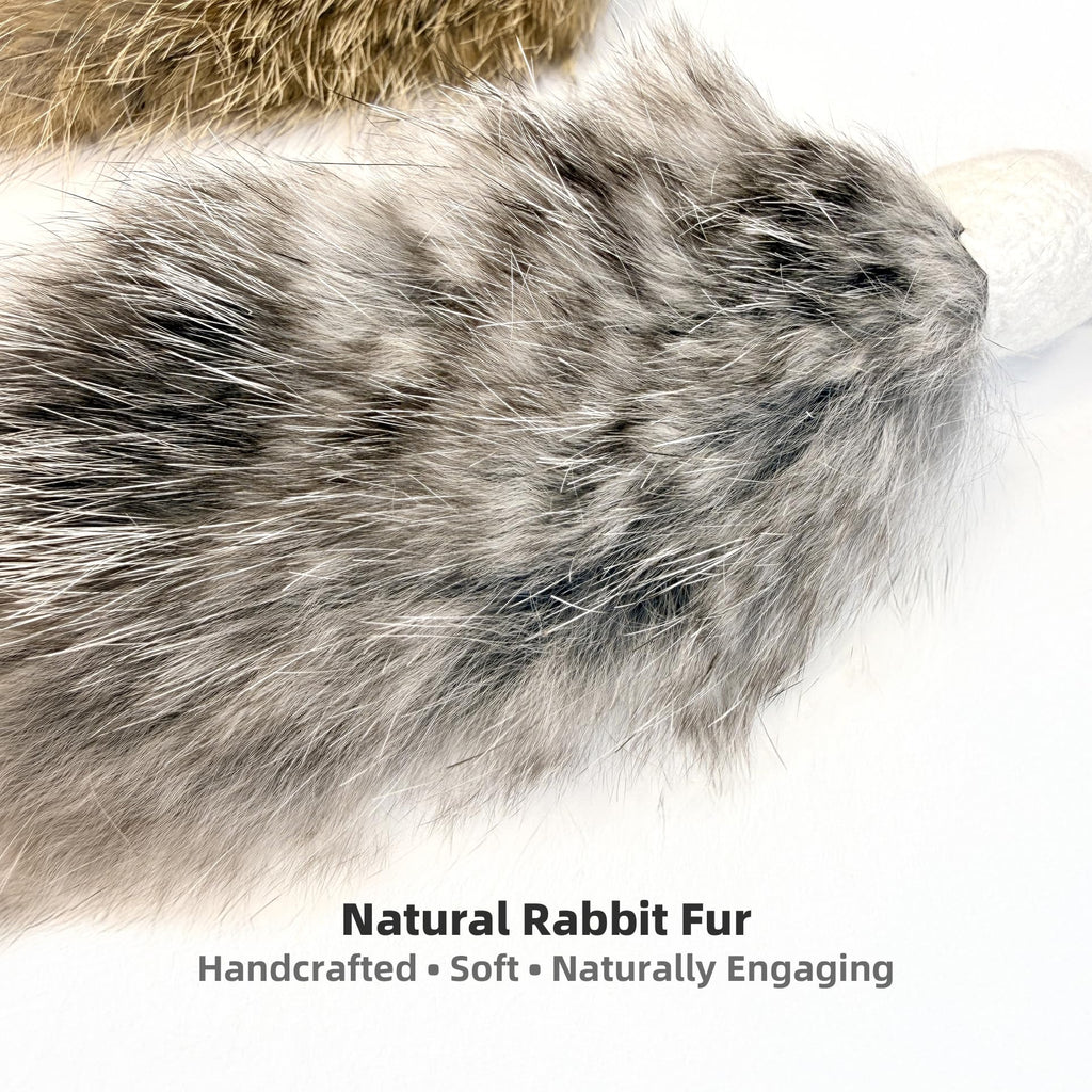 2 Pack Natural Rabbit Fur Cat Toy Refills – Silent Interactive Cat Toys for Indoor Cats, Handmade Replacement Heads with Secure Connector for Cat Wand Toys