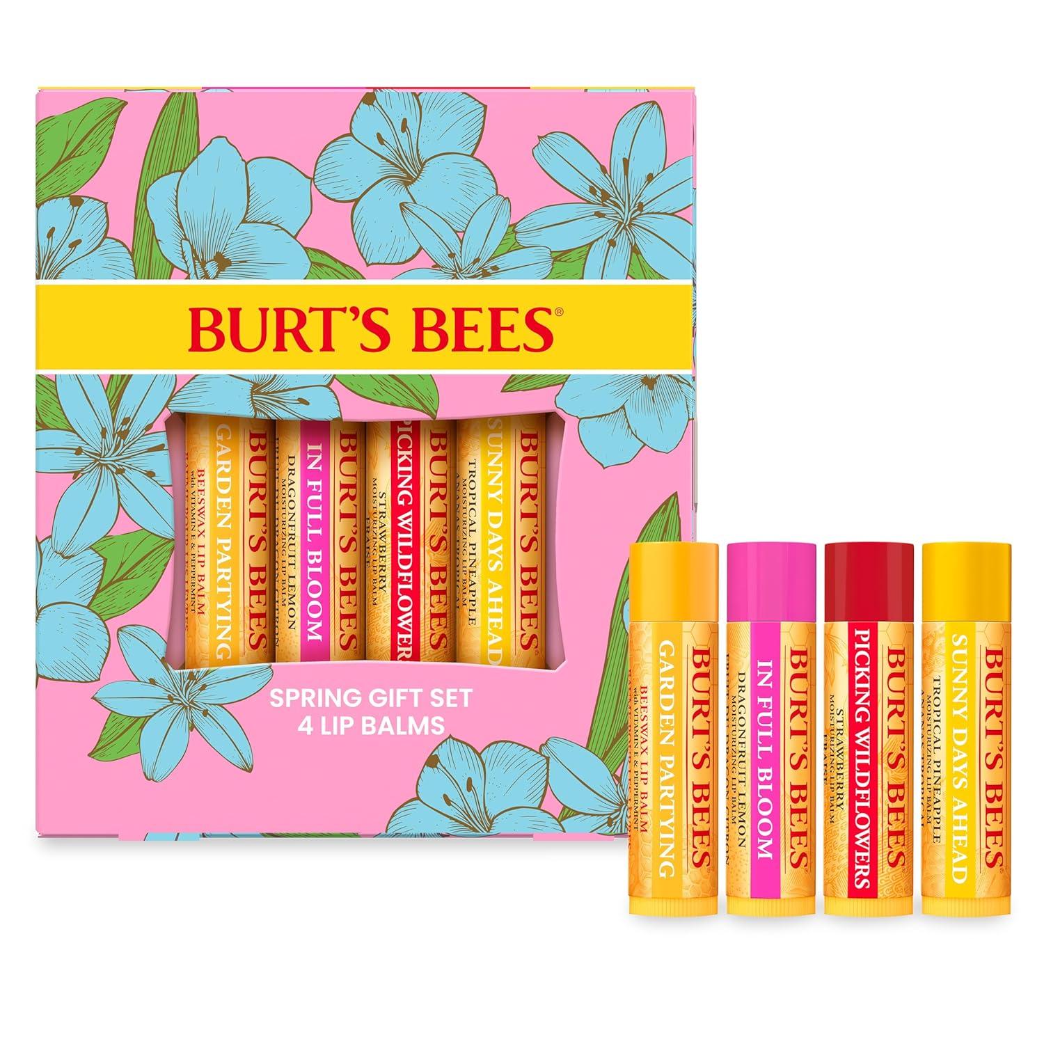 Buy now Burt's Bees Christmas Gifts - Garden Party Lip Balm Set for Stocking Stuffers, With Responsibly Sourced Beeswax, Natural Origin Lip Treatment, 4 Tubes, 0.15 oz. 4 Count (Pack of 1) In Full Bloom at indiglob india