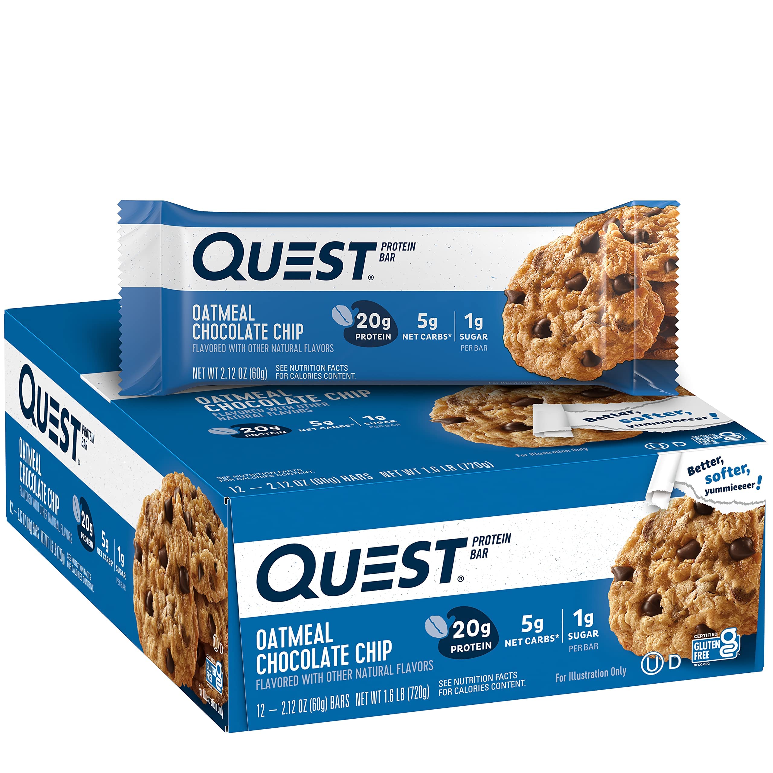 Buy now Quest Nutrition Chocolate Brownie Protein Bar, 20g Protein, 1g Sugar, 4g Net Carb, High Fiber, Gluten Free, 12 Count Oatmeal Chocolate Chip 12 Count (Pack of 1) at indiglob india