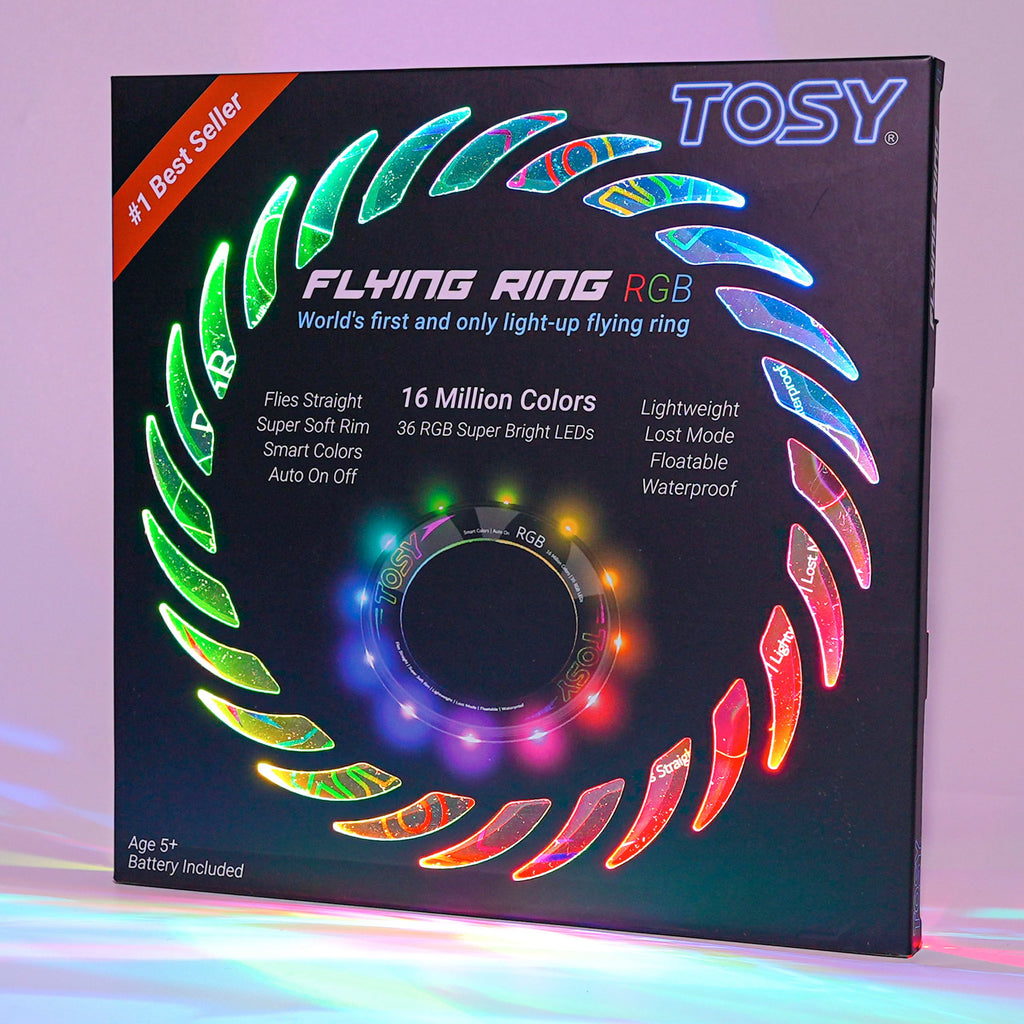 TOSY Flying Ring - 36 RGB Multicolor LEDs, Super Bright, Lost Mode, Auto Light Up, Camping Essentials for Kid/Teen/Boy/Girl, Safe & Soft, Waterproof, Pool/Beach Games, Lightweight Toy