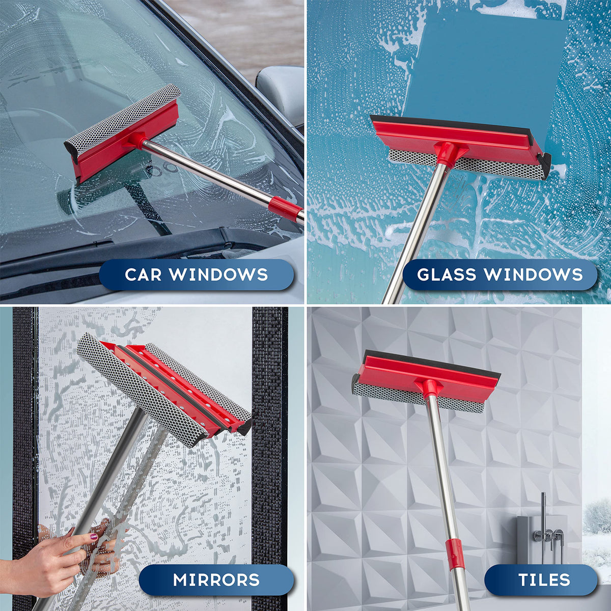 DSV Professional Squeegee for Window Cleaning with Long 55" Extension Handle, Window Cleaning Kit, 2-in-1 Window Squeegee, Car Window Cleaner Tool, Window Cleaner for High Outdoor Windows