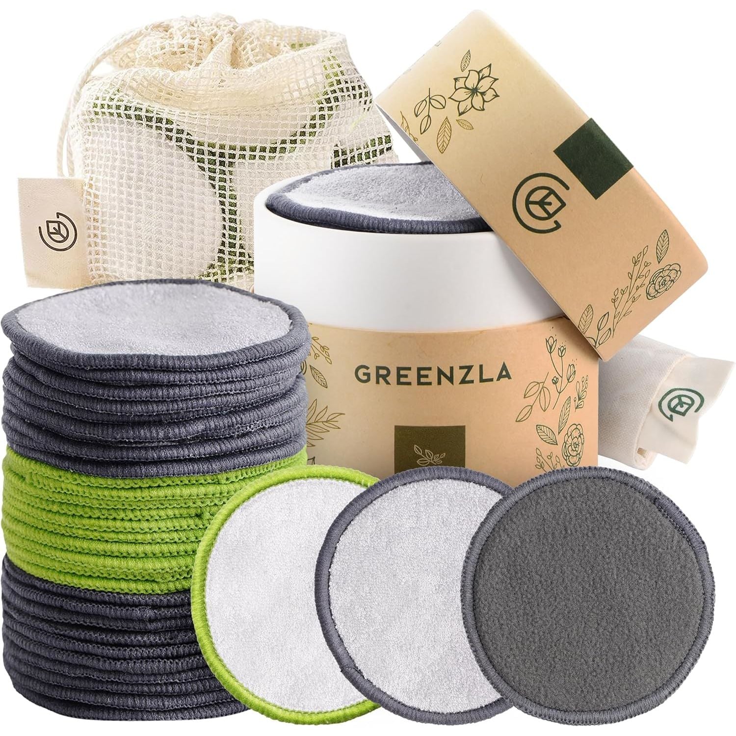 Buy now Greenzla Reusable Makeup Remover Pads (20 Pack) Washable Laundry Bag & Round Box for Storage, Reusable Bamboo Cotton Rounds for All Skin Types 30 Pack Multi-color at indiglob india