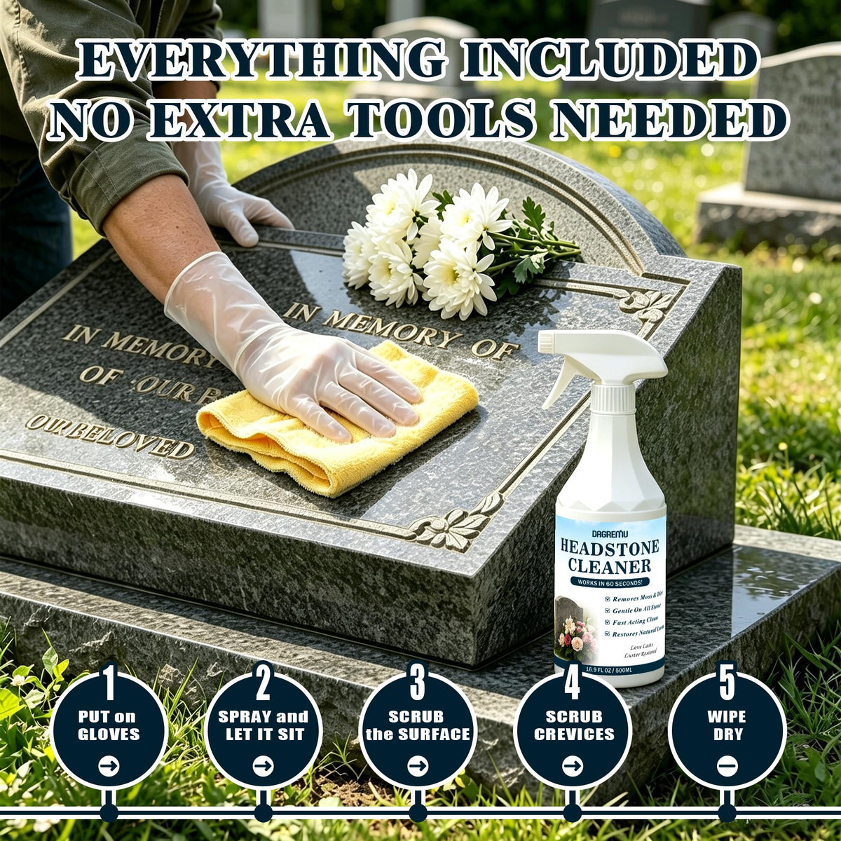 Headstone Cleaner for Graves, Effectively Removes Tough Moss & Dirt Stains