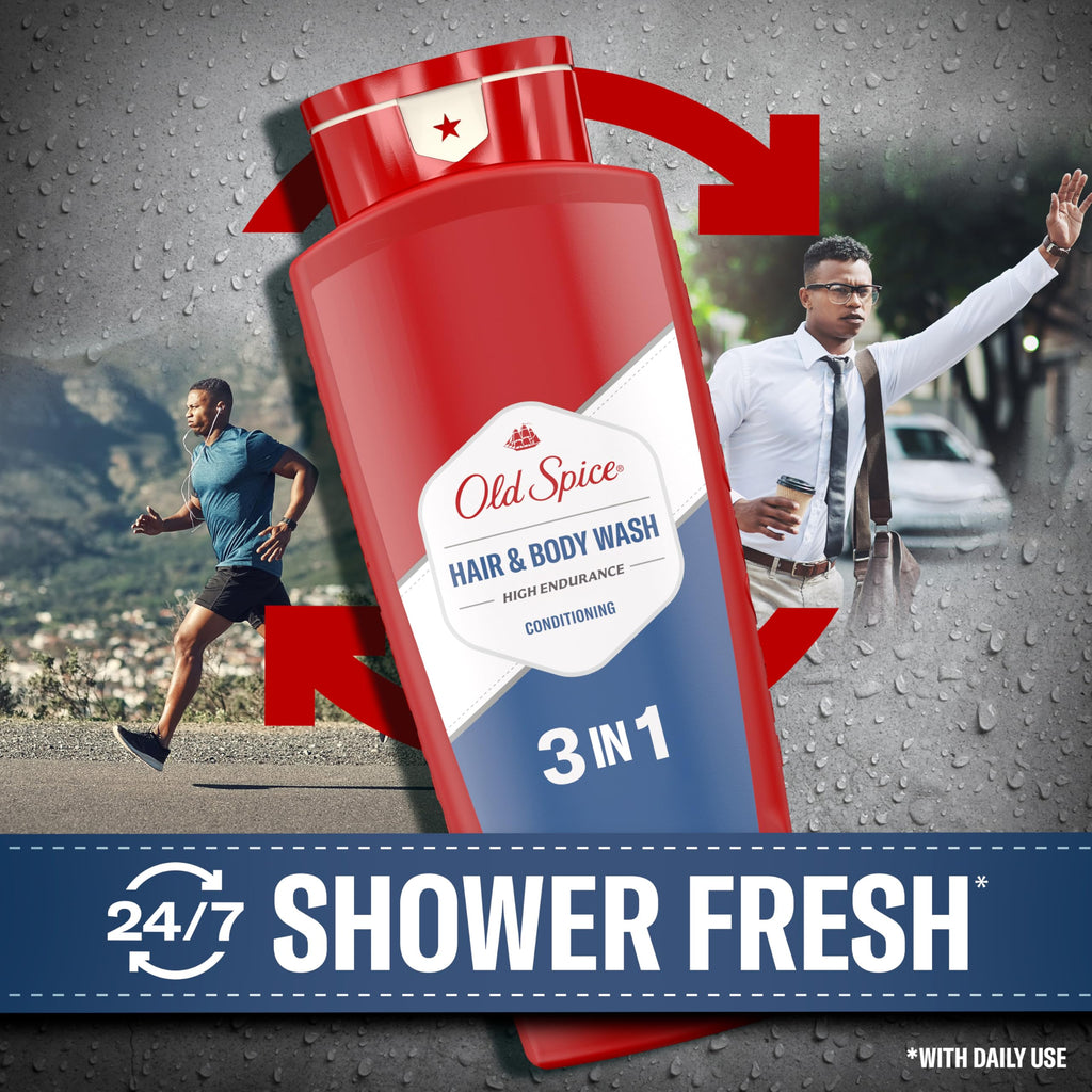 Old Spice Refreshing 2-in-1 Hair & Body Wash Conditioner for Men, High Endurance, 3X Defense, 24/7 Shower Fresh with Lasting Scent, Scented, 24 oz