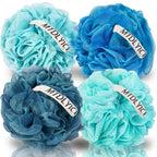 MTDLYICE Loofah Sponge, XXL Large Loofah 100g 4 Pack, Bath Sponge Soft Mesh Shower Loofah for Men, Body Scrub, Shower Pouf Bath Accessories, for Body Wash, Soap (Blue Gray)