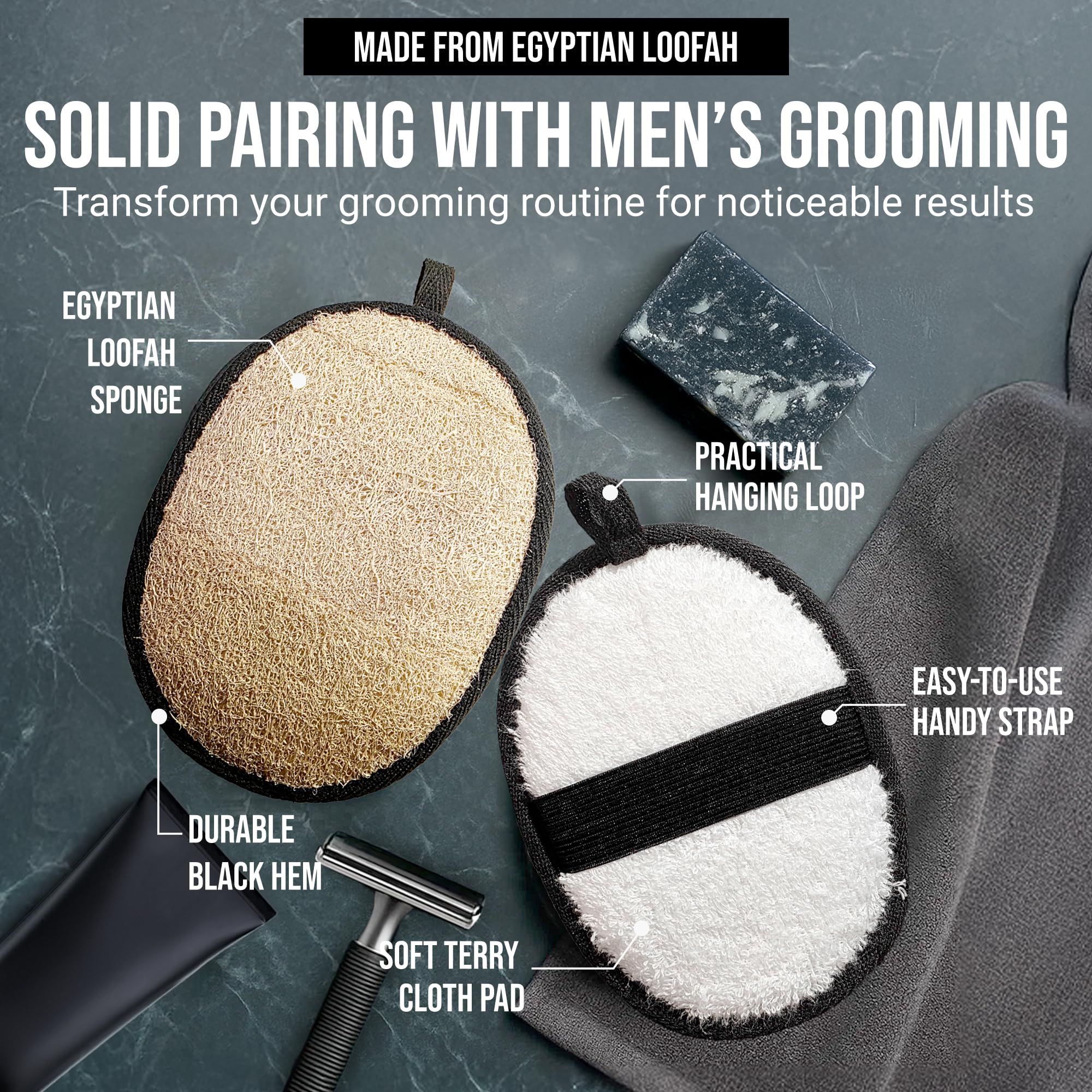 SERRENTO Loofah Body Scrubber, Shower Loofah for Men, Luffa Sponge 2PCS | Made from natural Egyptian luffa fibers to gently exfoliate skin and leave your body feeling clean and refreshed