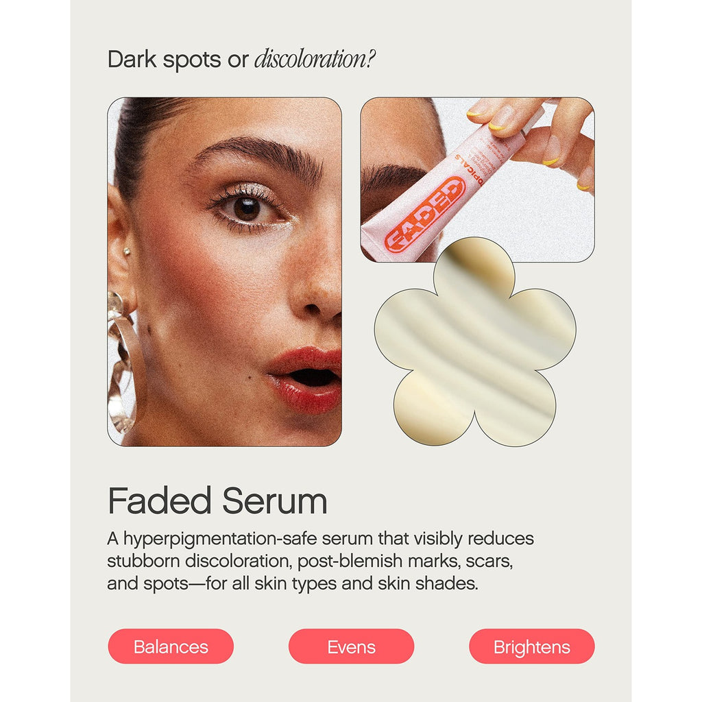 Topicals, Faded Brightening Serum, Reduces Discoloration, 0.5 Fl Oz | Clears Post-Blemish Marks, Scars & Spots, Kojic Acid & Niacinamide, Dermatologist-Tested, Vegan