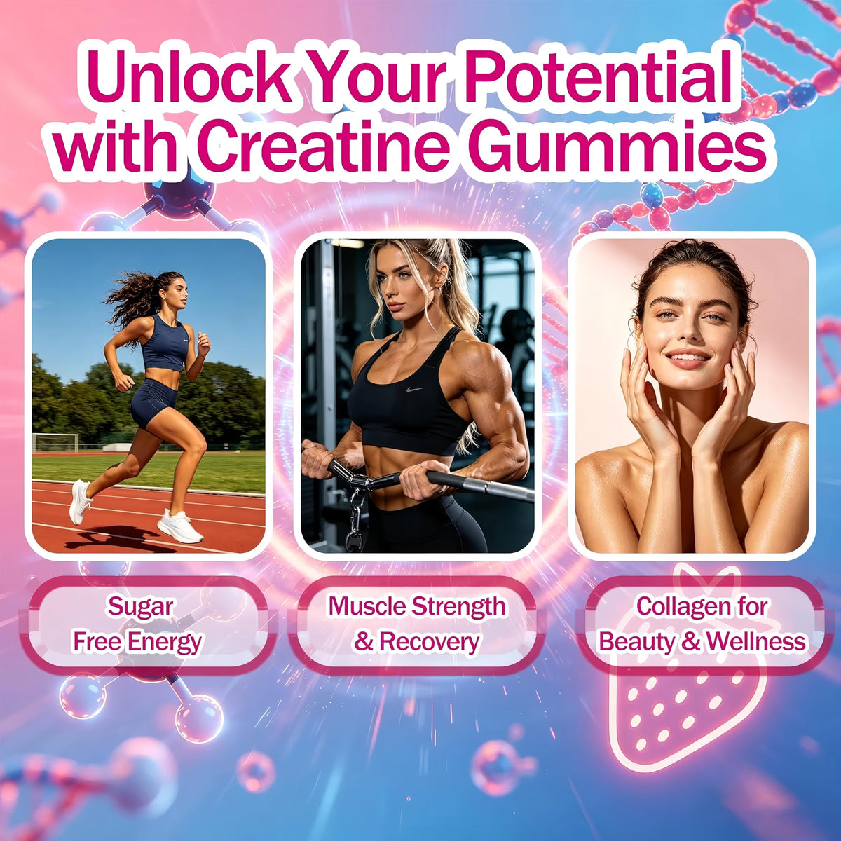 Sugar Free Creatine Gummies for Women,Strawberry Flavor