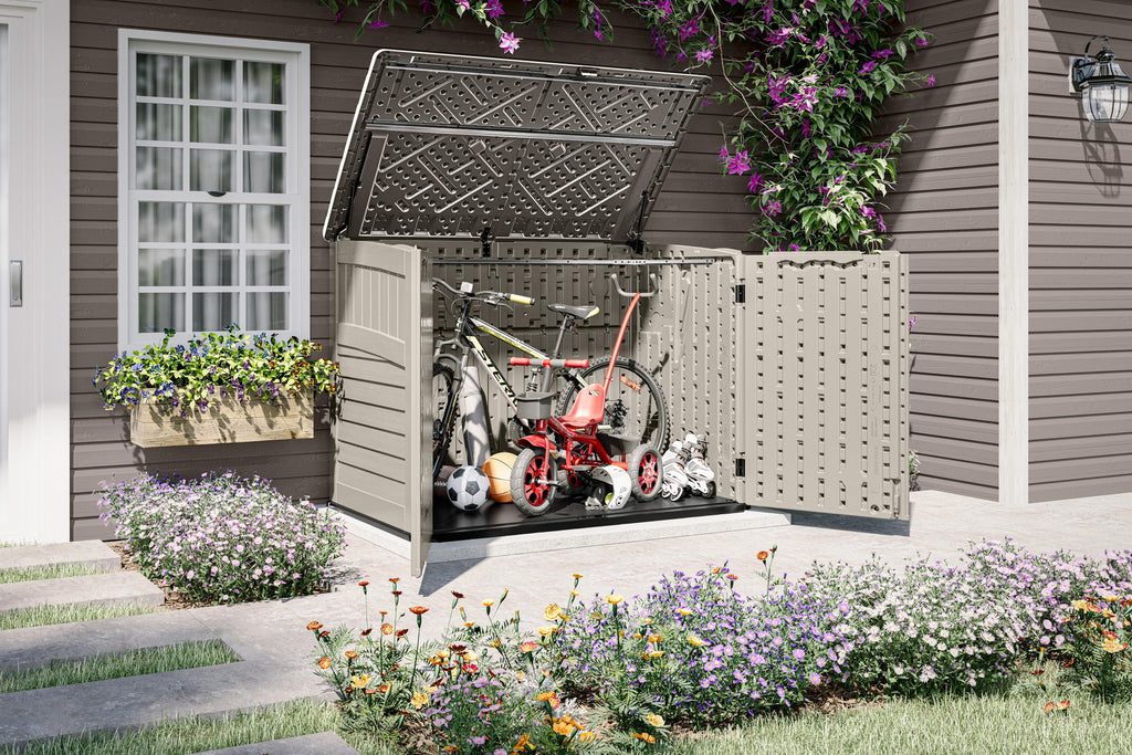 Suncast 5.9' x 3.7' Horizontal Stow-Away Storage Shed, Resin, Hinged Lid