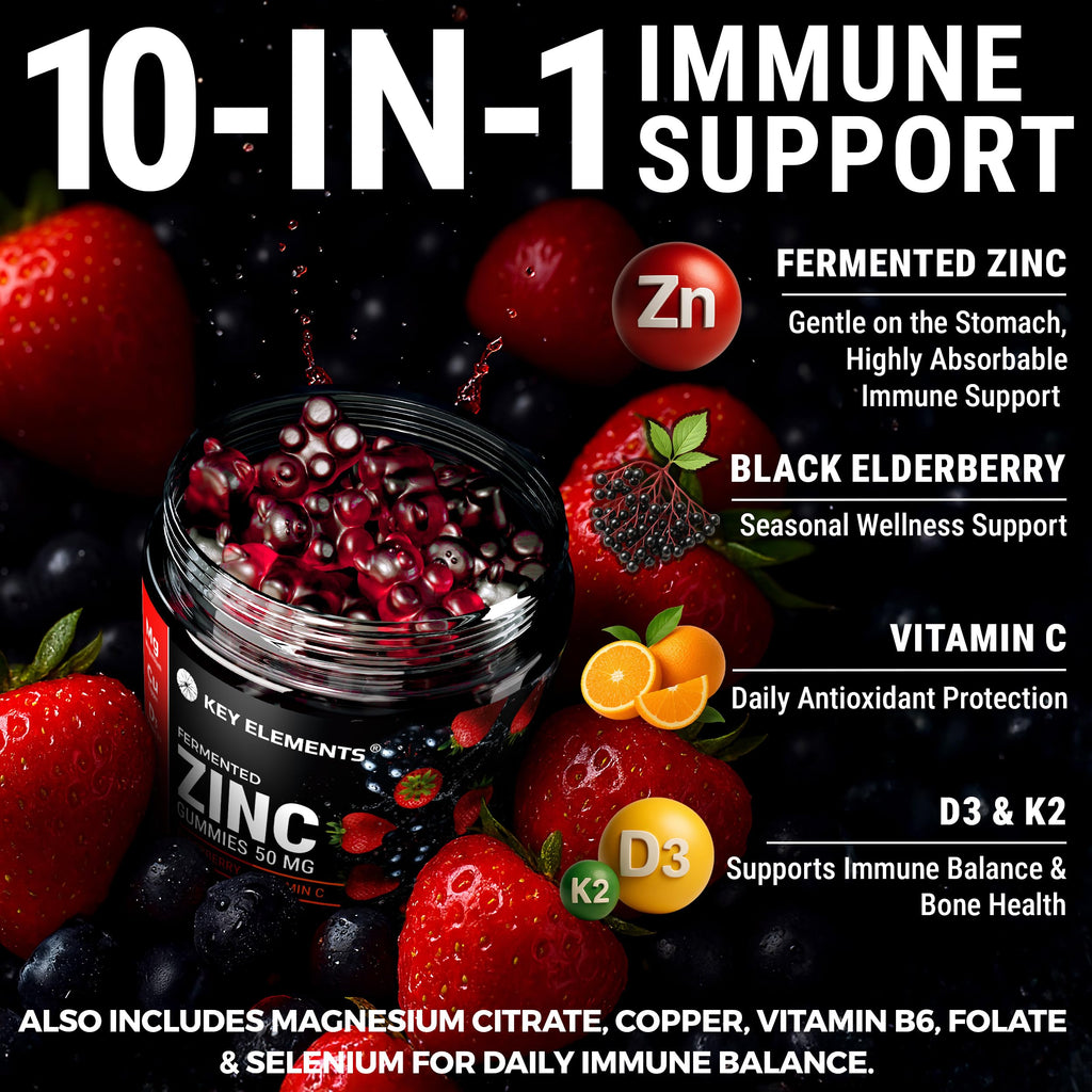 KEY ELEMENTS Immune Support Zinc Gummies 50mg with Elderberry Vitamin C