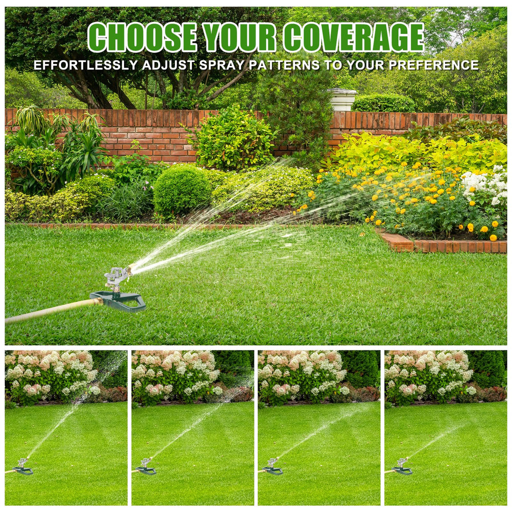 WEMADE Heavy Duty Metal Pulsating Sprinklers for Yard - 360 Degree Roating Automatic Water Sprinkler for Lawn with Metal Base, Impact Sprinklers for Large Area Covers Up to 85‘ Diameter