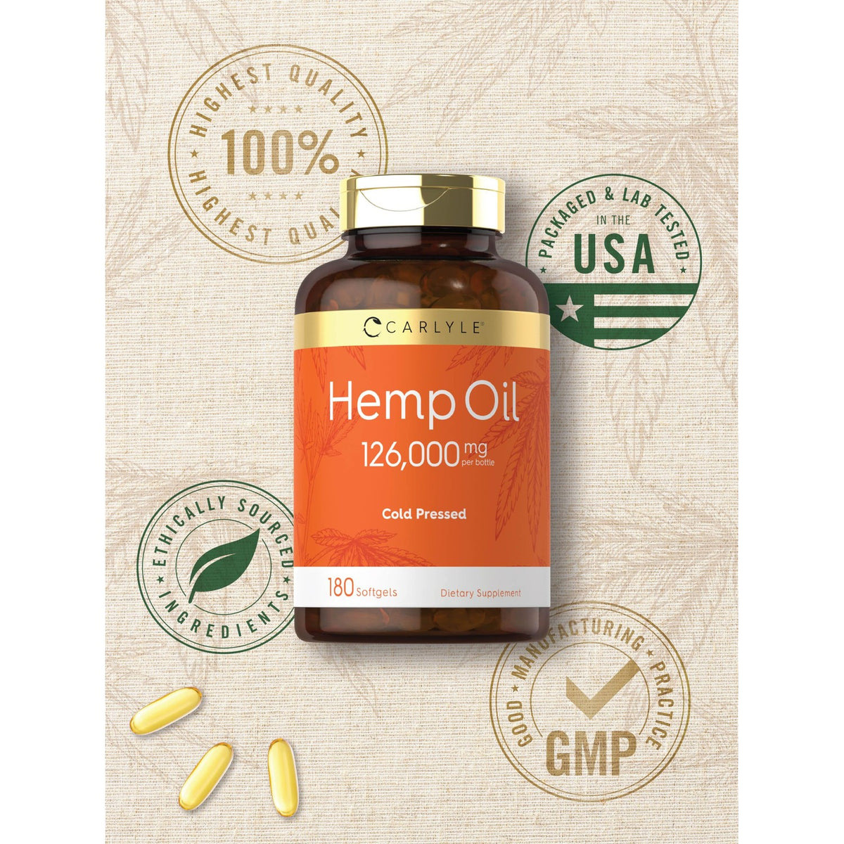 Carlyle Hemp Oil Softgel Capsules | 126,000 mg | 180 Count