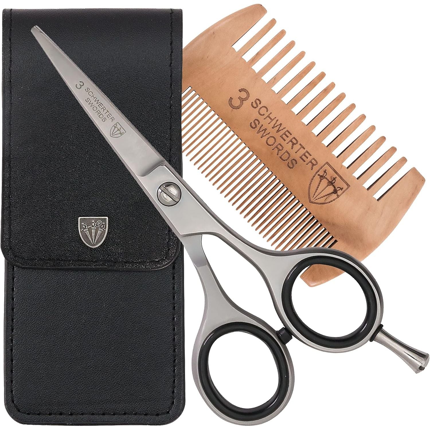 Buy now 3 Swords Germany â€“ professional BEARD MUSTACHE HAIR SCISSORS, stainless steel, straight blade, sharp, with black case Beard Mustache Scissors With Comb at indiglob india