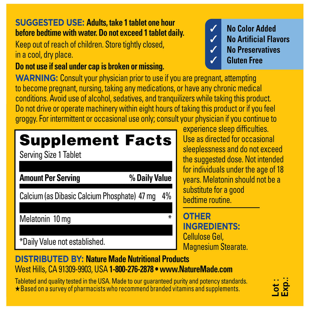 Nature Made Melatonin 10mg Maximum Strength for Sleep Support, 70 Tablets | 100% Drug Free Sleep Aid for Adults, Melatonin for Men and Women, Helps Support Restful Sleep, 70 Day Supply