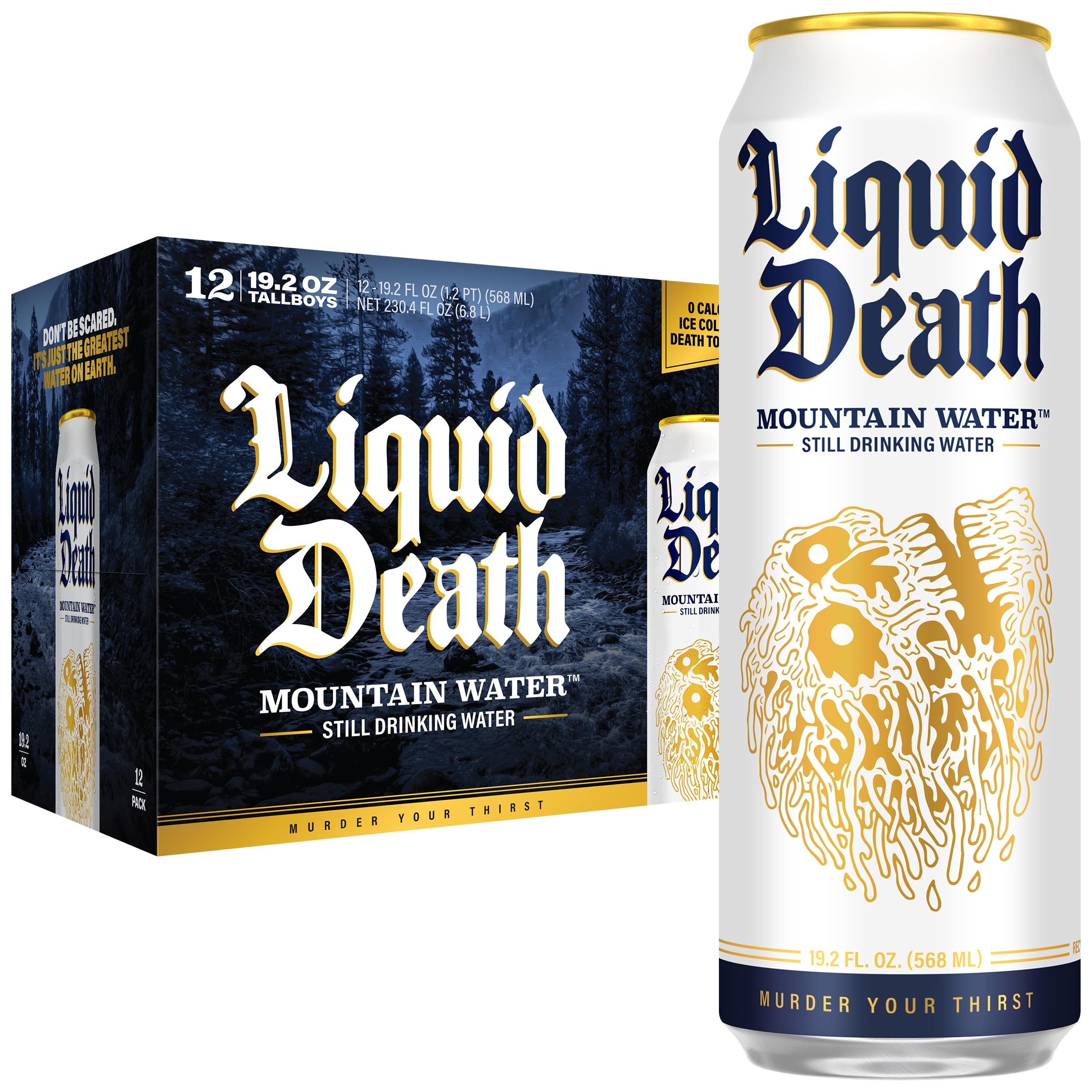 Buy now Liquid Death Sparkling Mountain Water, Real Mountain Source, Ice-Cold Cans, Infinitely Recyclable, 12 Fl Oz (Pack of 12) Mountain Water - Still (B0G2F5PB2C) at indiglob india