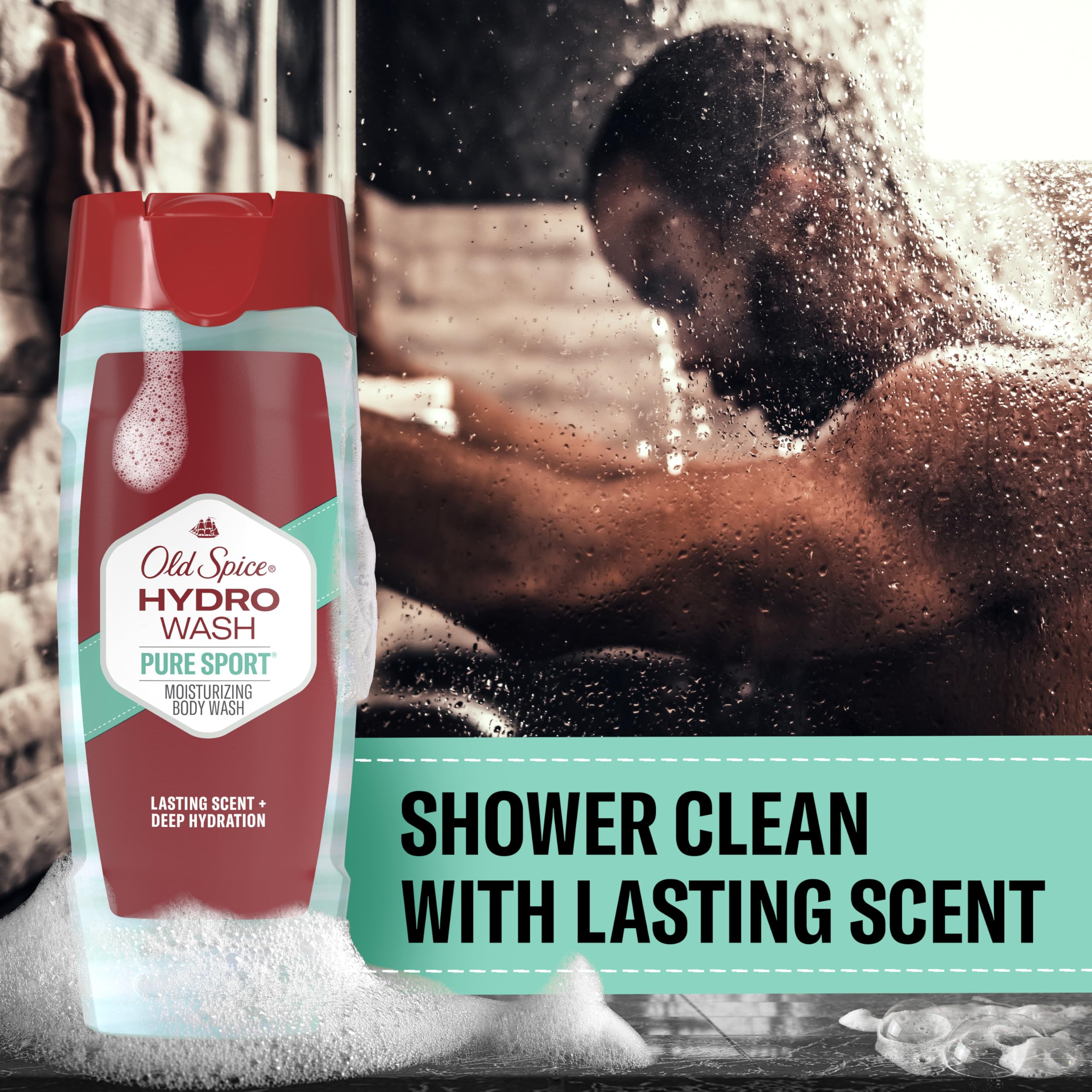Old Spice Moisturizing Body Wash for Men, Hydro Wash, 2-in-1 Long Lasting Scent & Powerful Hydration to Fight Dry Skin, 24/7 Shower Fresh, Pure Sport Scent, 16 oz (Pack of 4)