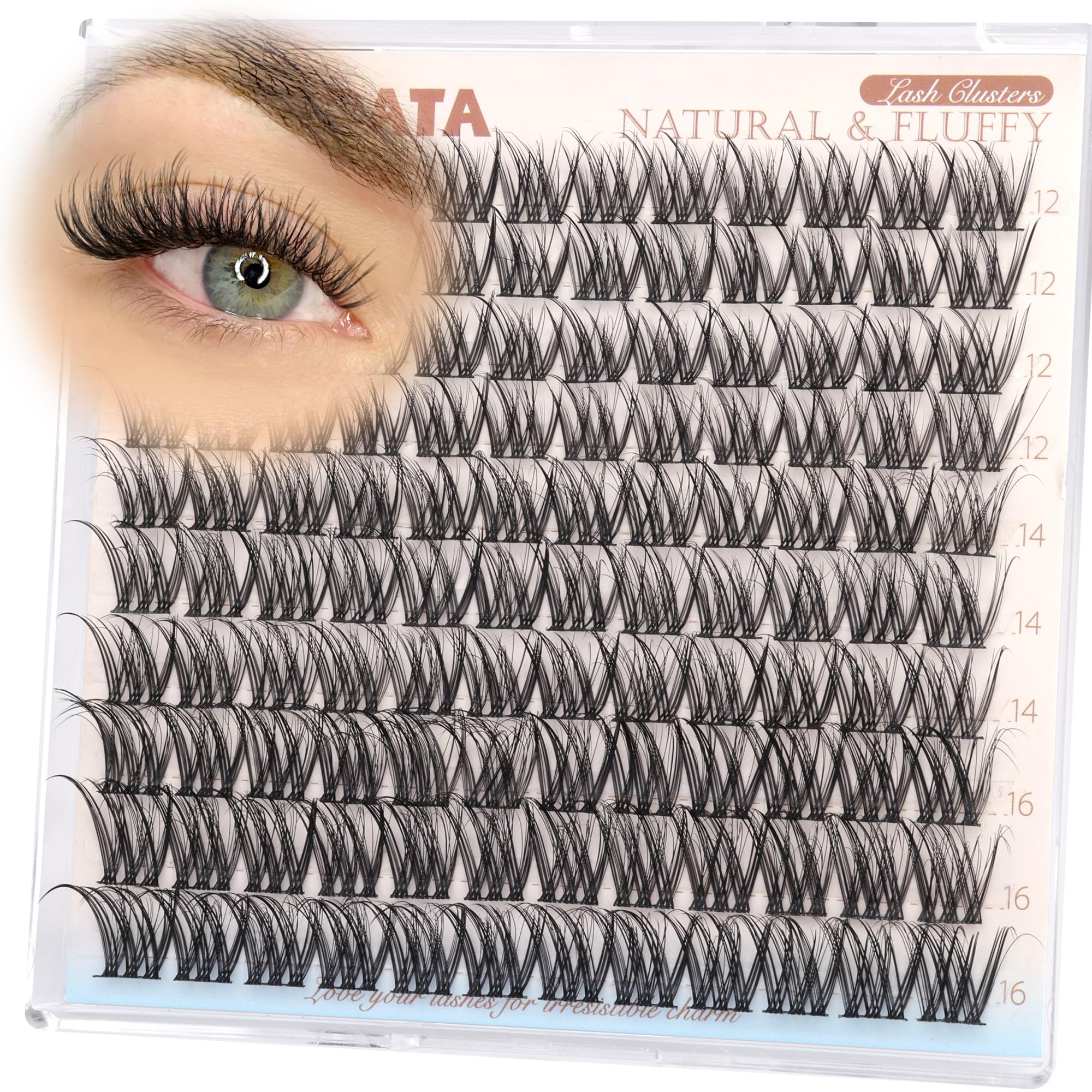 PHKERATA Spider Lash Clusters Natural Eyelash Clusters, Fluffy D Curl Cluster Eyelash Extensions, 12-14-16mm Wispy Individual Lashes with Soft Thin Band