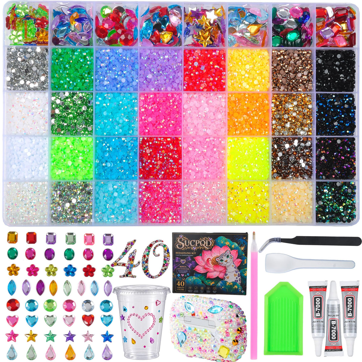 Bedazzling Kit, 3mm Rhinestones, 40 Colors, 8 Accent Gem Shapes