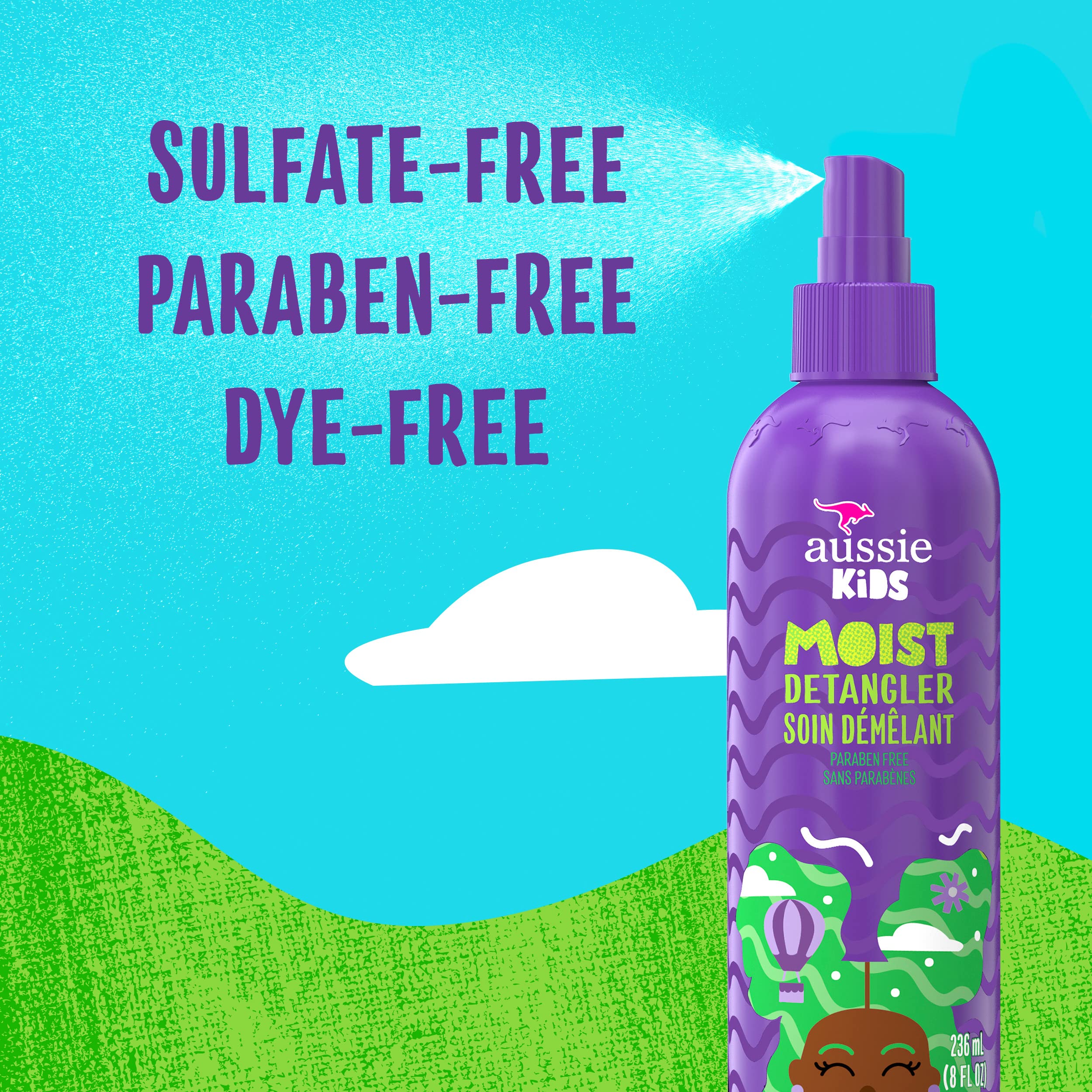Aussie Kids Moist Detangler Spray, Sulfate & Paraben Free, Moisturizing & Tangle-Free Hair Care for Kids, Cruelty-Free, 8 Fl Oz Each, 3 Pack