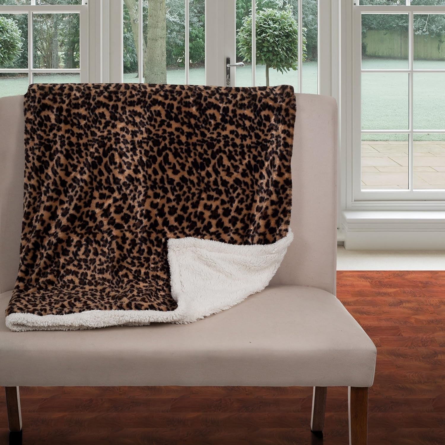 Buy now Sherpa Fleece Throw Blanket - 50x60-Inch Machine-Washable Reversible Throw - Fluffy Blankets for Couch, Chair, or Bed by Lavish Home (Leopard) at indiglob india
