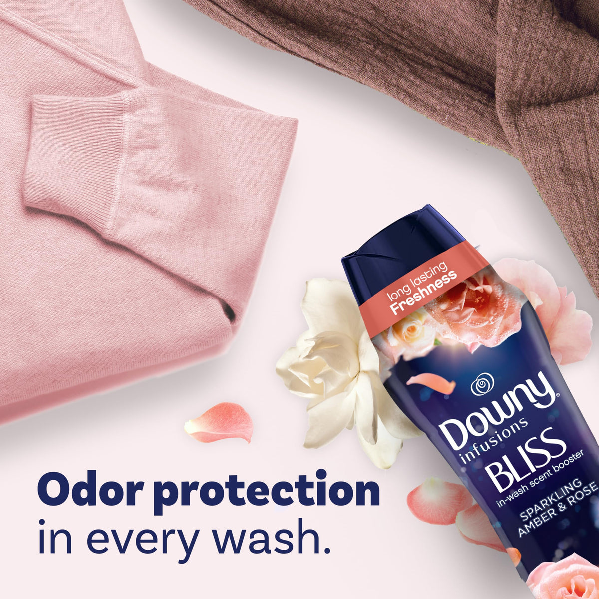 Downy Infusions In-Wash Laundry Scent Booster Beads, BLISS, Sparkling Amber and Rose Scent, 24 oz