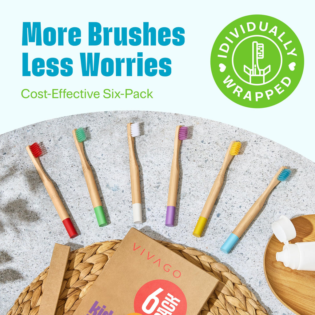 VIVAGO Kids Toothbrush - Kids Bamboo Toothbrushes with Soft Bristles 6 Pack