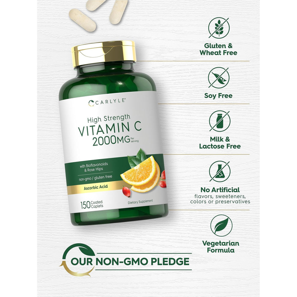 Carlyle Vitamin C 2000mg | with Rose Hips | 150 Caplets