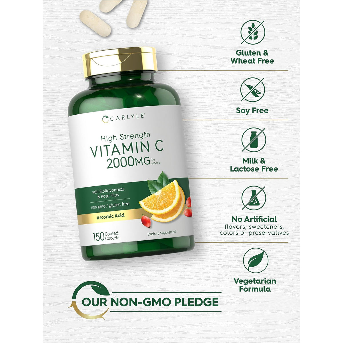 Carlyle Vitamin C 2000mg | with Rose Hips | 150 Caplets