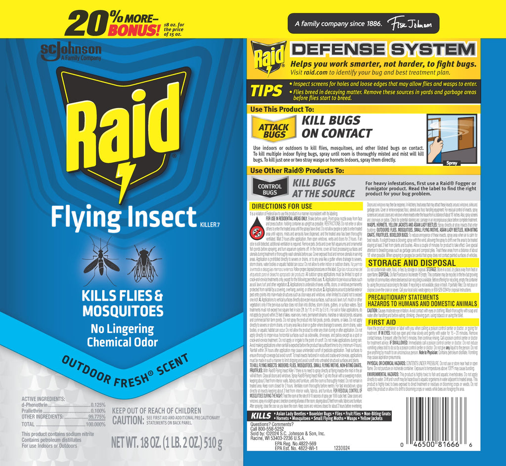 Raid Flying Insect Killer, Bug Spray for Indoor & Outdoor Use, 18 oz
