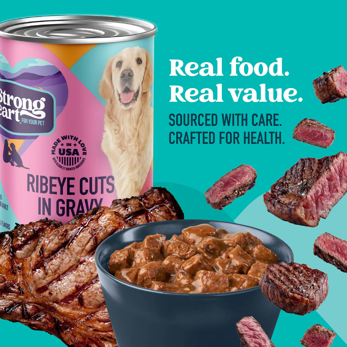 A Strong Heart Ribeye Flavor Cuts in Gravy, 13.2oz Cans, 12pk