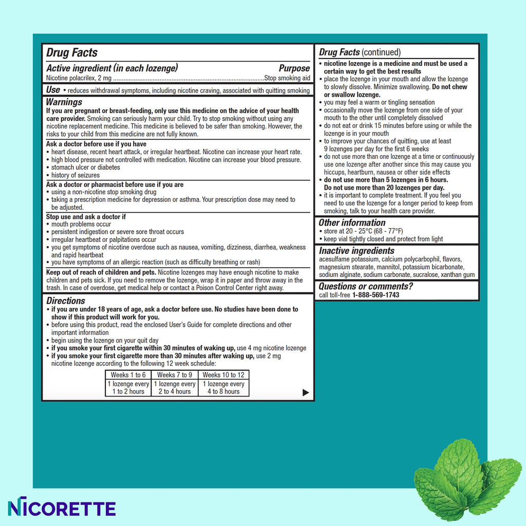 Nicorette Mini Nicotine Lozenges 2mg, Mint Flavor, 101 Count
