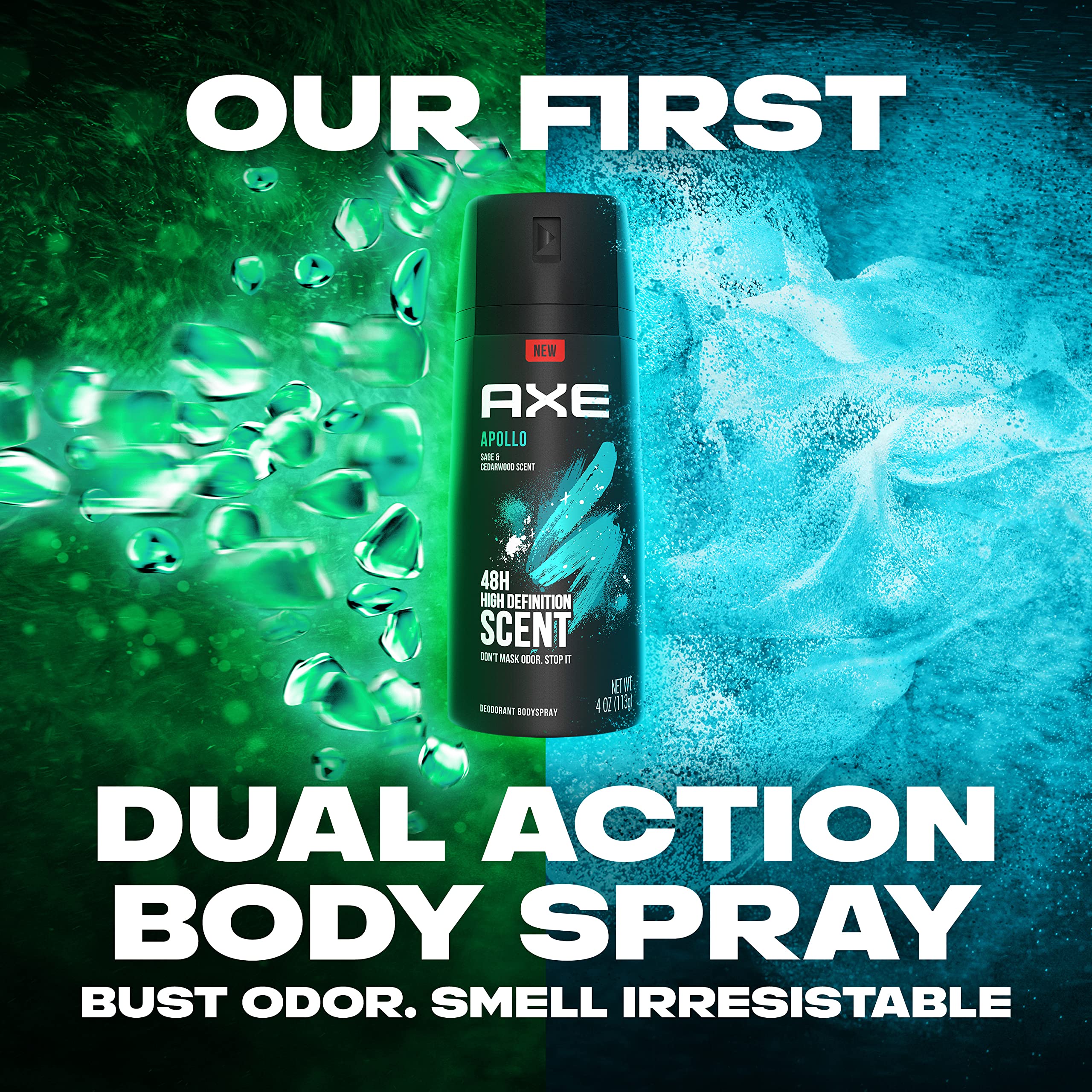 AXE Apollo Body Spray Deodorant for Long-Lasting Odor Protection, Sage & Cedarwood Deodorant for Men Formulated Without Aluminum 4oz 4 Count