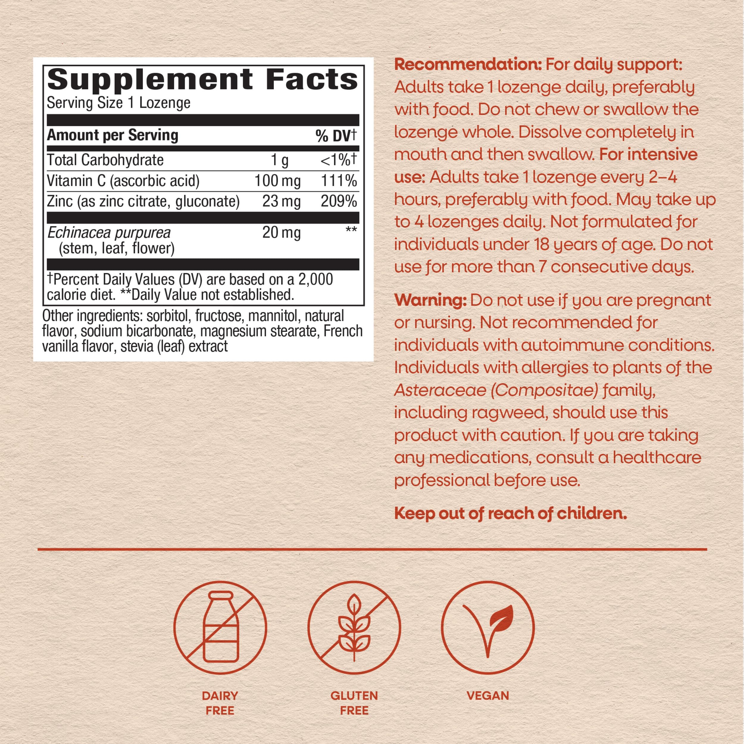 Nature's Way Zinc Lozenges with Vitamin C & Echinacea, Wild Berry, 60 ct | Zinc Supplements for Men and Women, Convenient Lozenge Supports Immune Health and Function*, Vegan, Wild Berry Flavored