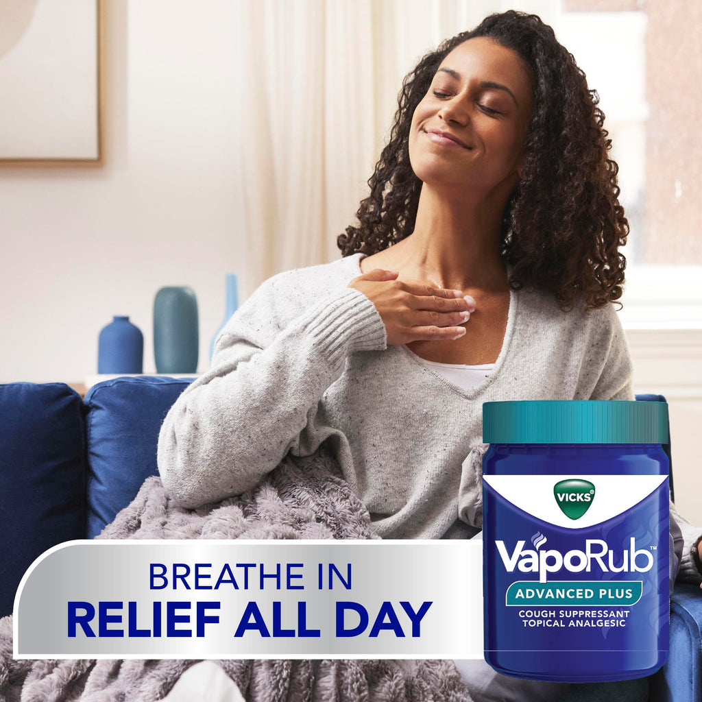Buy now Vicks VapoRub Advanced Plus, Powerful Cough Suppressant, Topical Chest Rub & Analgesic Ointment, Medicated Vicks Vapors, Fast Cough Relief, 2.82oz x 2 at indiglob india