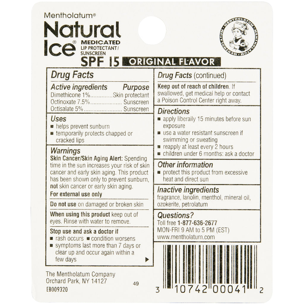 Buy now Mentholatum Natural Ice Original Medicated Lip Balm, Hydrating Lip Care for Dry, Chapped Lips, Moisturizing Formula with SPF 15 Helps Prevent Sunburn, Protection for Smooth, Soft Lips (Pack of 12) at indiglob india