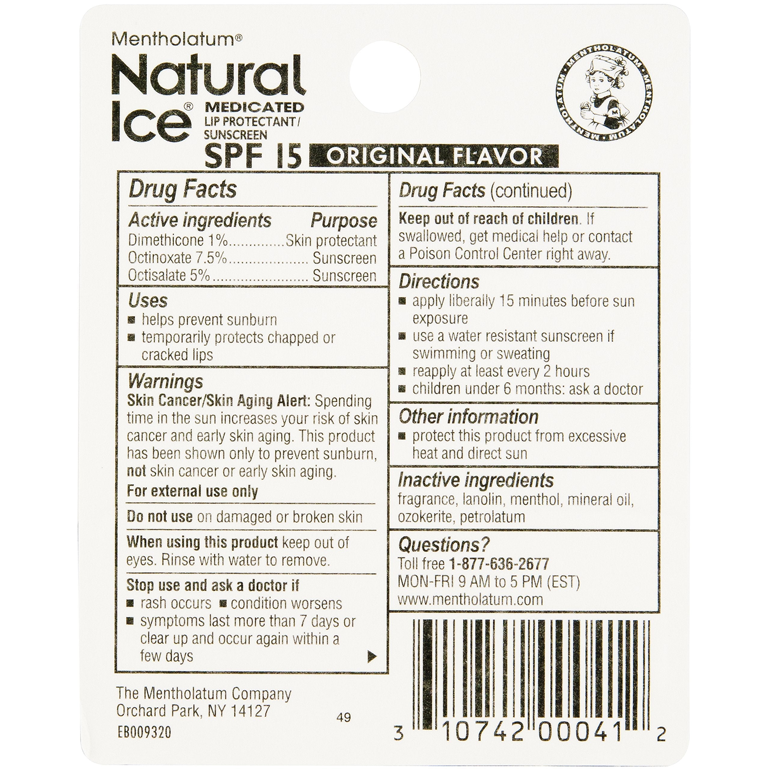 Buy now Mentholatum Natural Ice Original Medicated Lip Balm, Hydrating Lip Care for Dry, Chapped Lips, Moisturizing Formula with SPF 15 Helps Prevent Sunburn, Protection for Smooth, Soft Lips (Pack of 12) at indiglob india
