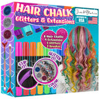 Jim&Gloria Dustless Hair Chalk for Girls Washable with Clip in Hair Extensions, Brushes and Glitters, Temporary Color Dye, Gifts for Teen Girl Trendy Stuff, Teenage 7 8 9 10 11 12 13 14 Year Old
