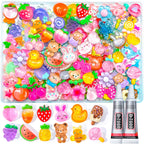 100PCS Flatback Resin Charms Kit with 2PCS Glue Cute Fruit Flower Assorted