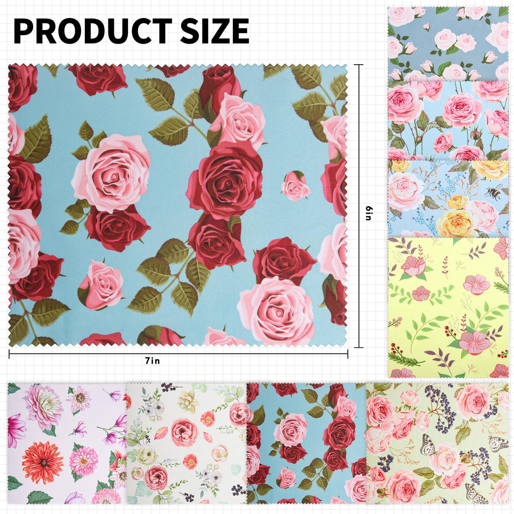 8 Pack Microfiber Cleaning Cloths (7" x 6") Multicolor Flower Glasses Cleaning Cloth for Eyeglasses, Camera Lens, Cell Phones, Laptops, LCD TV Screens and More