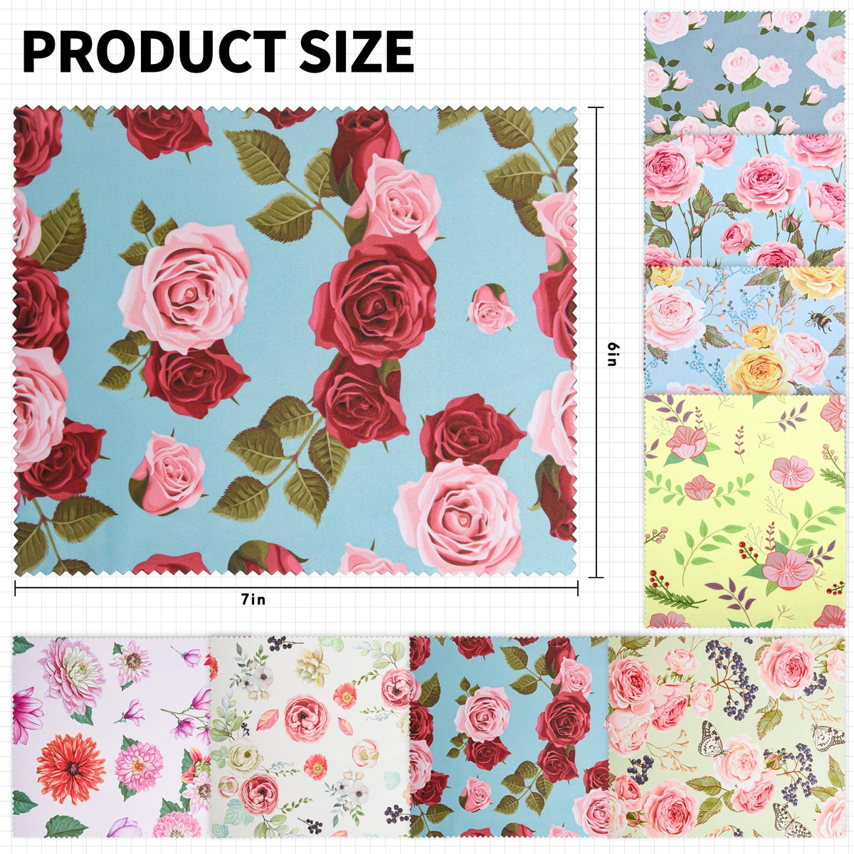 8 Pack Microfiber Cleaning Cloths (7" x 6") Multicolor Flower Glasses Cleaning Cloth for Eyeglasses, Camera Lens, Cell Phones, Laptops, LCD TV Screens and More
