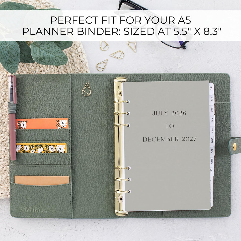 Beautiful 2026-2027 Daily Planner A5 Inserts for 6 Ring Binders - Refills