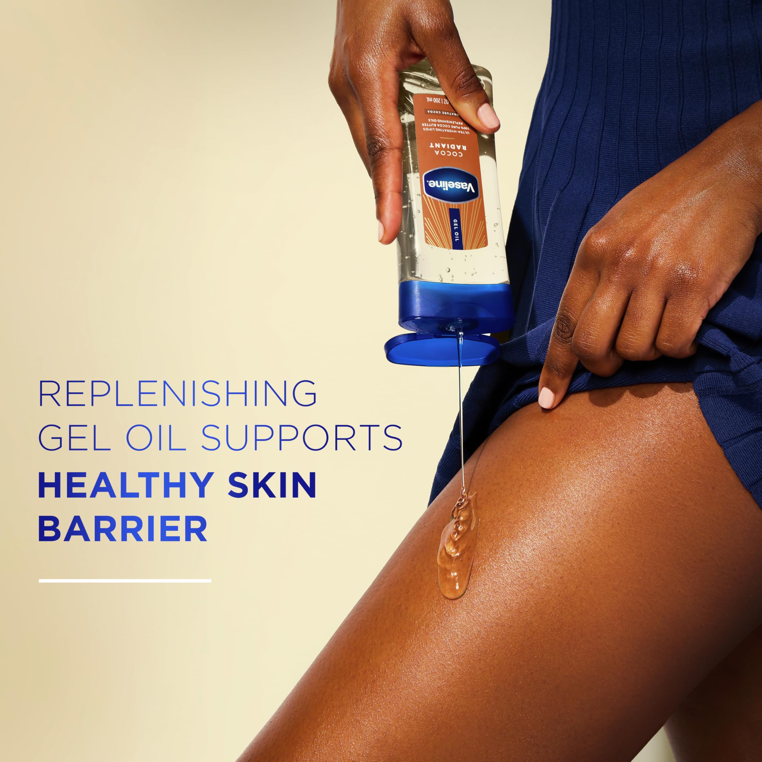 Vaseline Intensive Care Cocoa Radiant for Glowing Skin Body Gel Oil Made with Pure Cocoa Butter + Replenishing Oils 6.8 fl oz | Body moisturizer for dry skin, with 100% Pure Cocoa Butter & Replenishing Oils for a healthy glow, Intensive Care