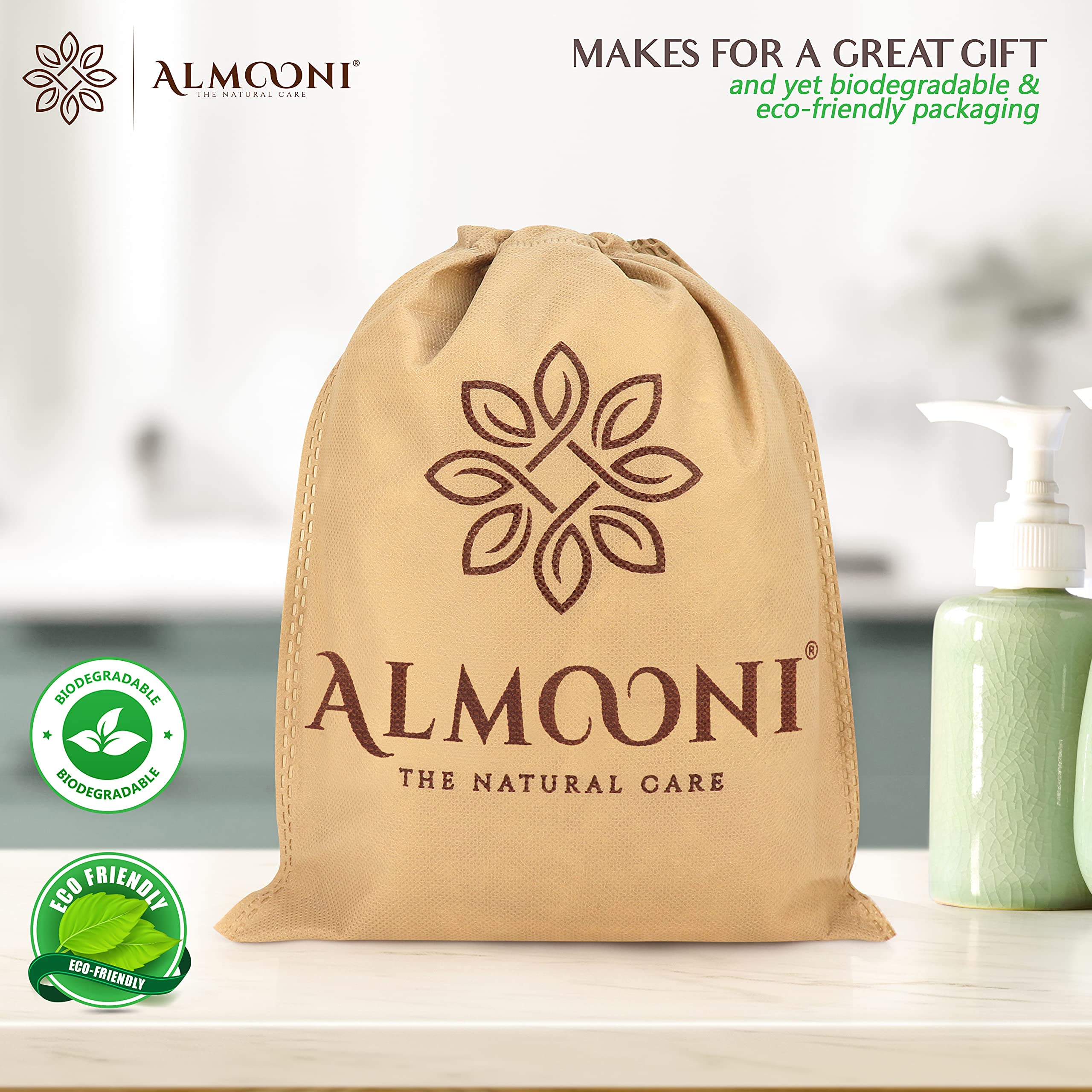 Almooni Natural Loofah Exfoliating Body Scrubber, Shower Sponge 2 Count | Natural Egyptian Loofah, Exfoliating Sponge for Face and Body, Bath Shower Loofah Sponge for Women and Men, 2 count pack