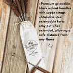Blue River Goods Smores Sticks | Set of 6 Marshmallow Roasting Sticks | Extendable Stainless Steel w/Walnut Handles | Smore Sticks for Marshmallow Sticks for Fire Pit | Smore Sticks for Fire Pit