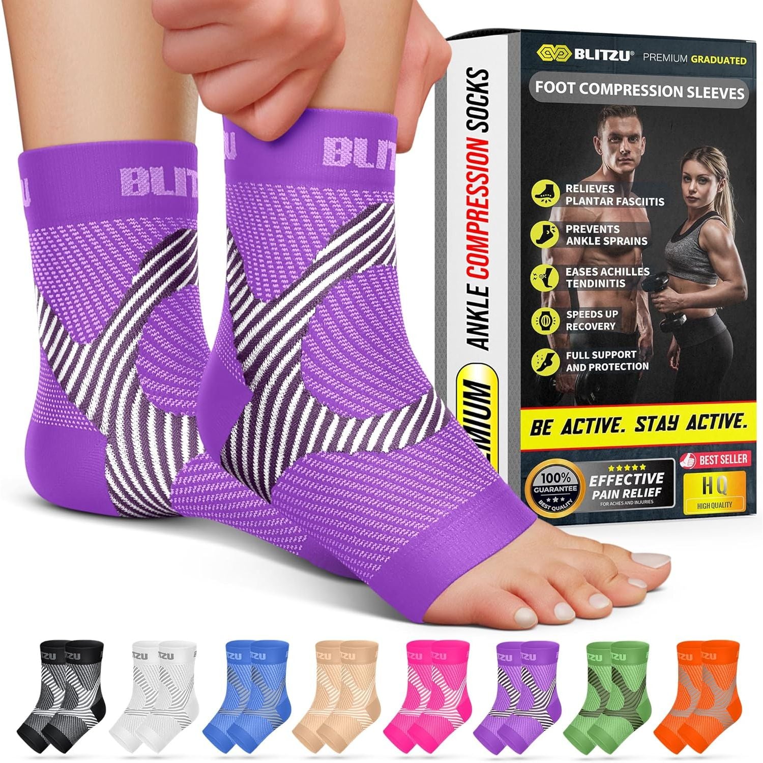 Buy now BLITZU Foot Compression Sleeve Plantar Fasciitis Relief Socks Women Ankle Sleeve Support Foot Support for Pain Compression Socks Black XXL Small Medium (1 Pair) Purple at indiglob india