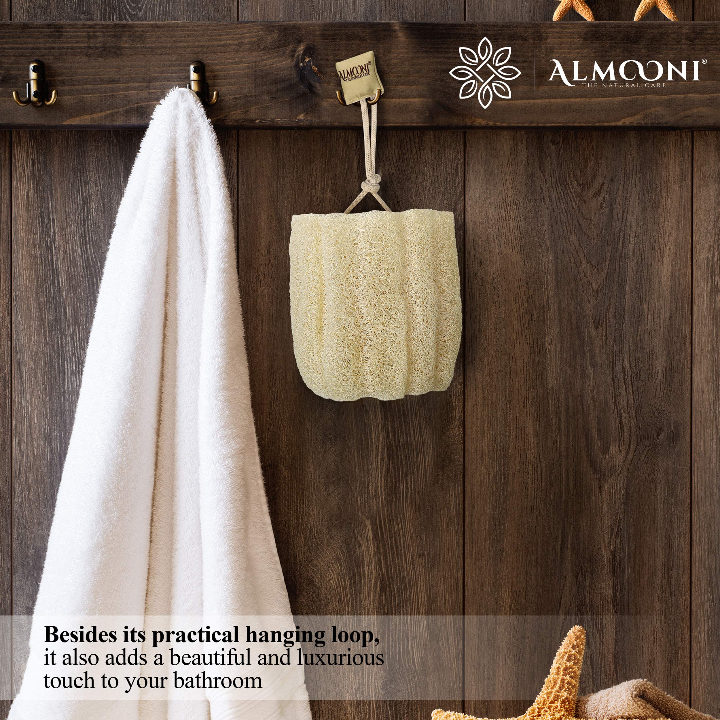 ALMOONI Natural Loofah Body Scrubber, Egyptian Loofah Sponge, 3 Count | Natural Egyptian Loofah Sponge, Round Shape Shower Sponge for Face & Body, Men & Women, Gentle Exfoliation, Large Size