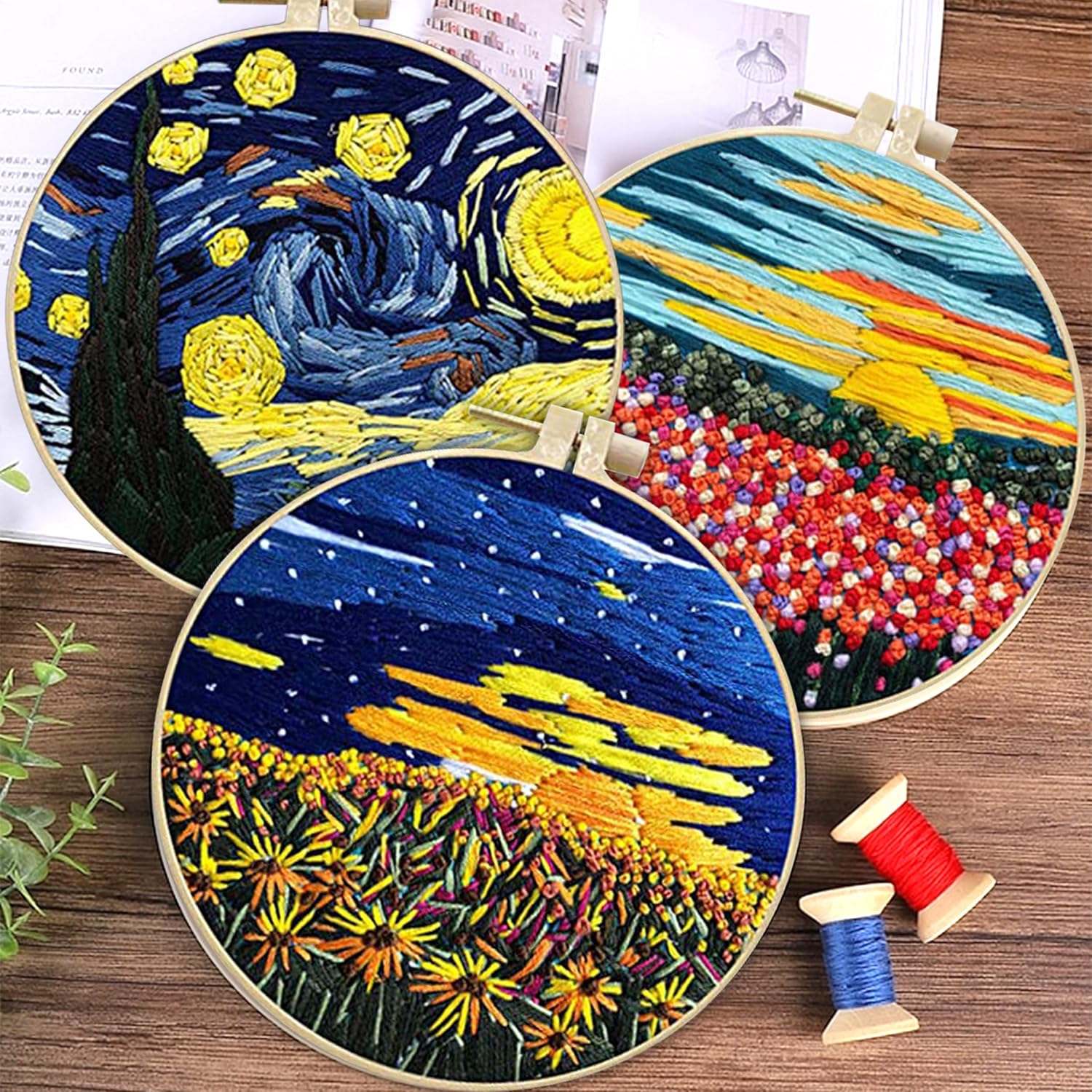 Buy now Maydear 3 Sets Embroidery kit for Beginners Adults,Embroidery Kit Punch Needle Kit Cross Stitch Kits with Embroidery Hoop and Instructions,Hand Embroidery Starter Kit at indiglob india