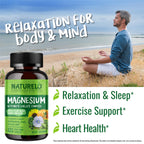NATURELO Magnesium Glycinate Chelate Complex - 200 mg Magnesium, 120 Count | Support Sleep, Calm, Muscle Cramp & Stress Relief, Gluten Free, Non GMO, with Organic Vegetables