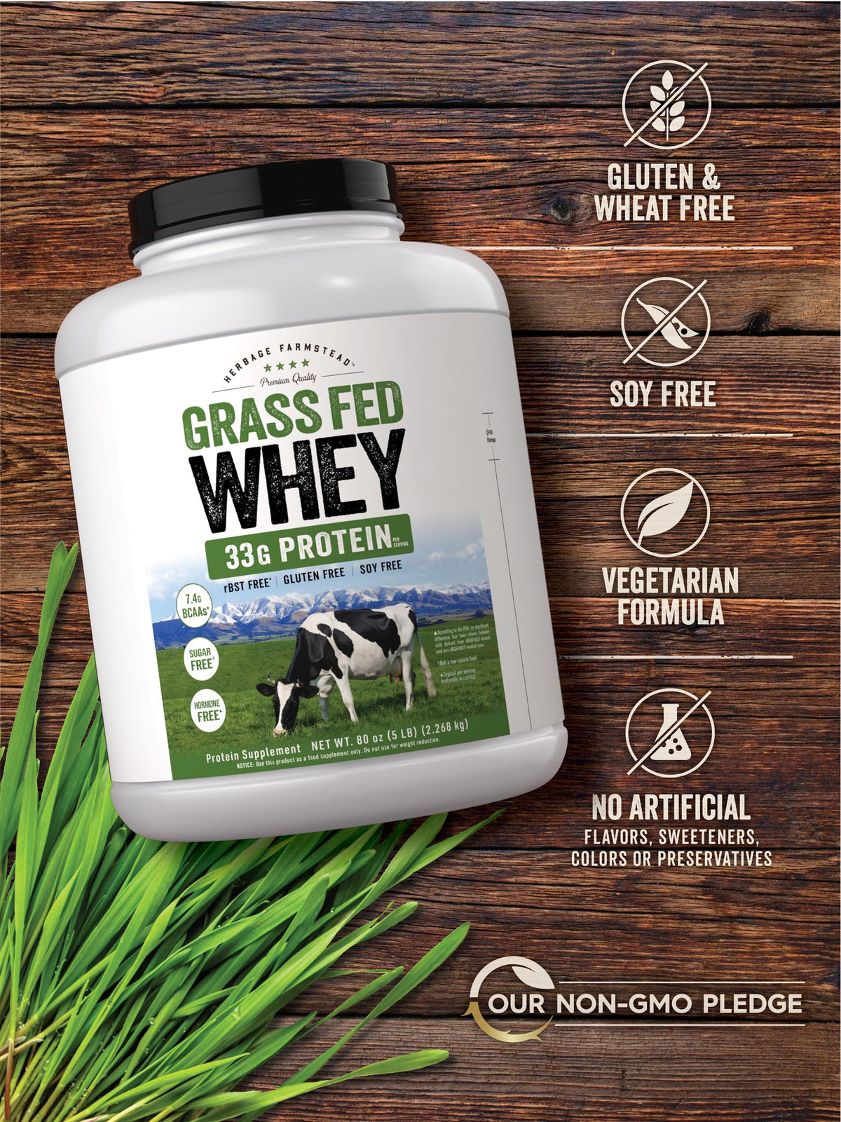 Carlyle Grass Fed Whey Protein Powder | 5lb (80 oz) | Unflavored